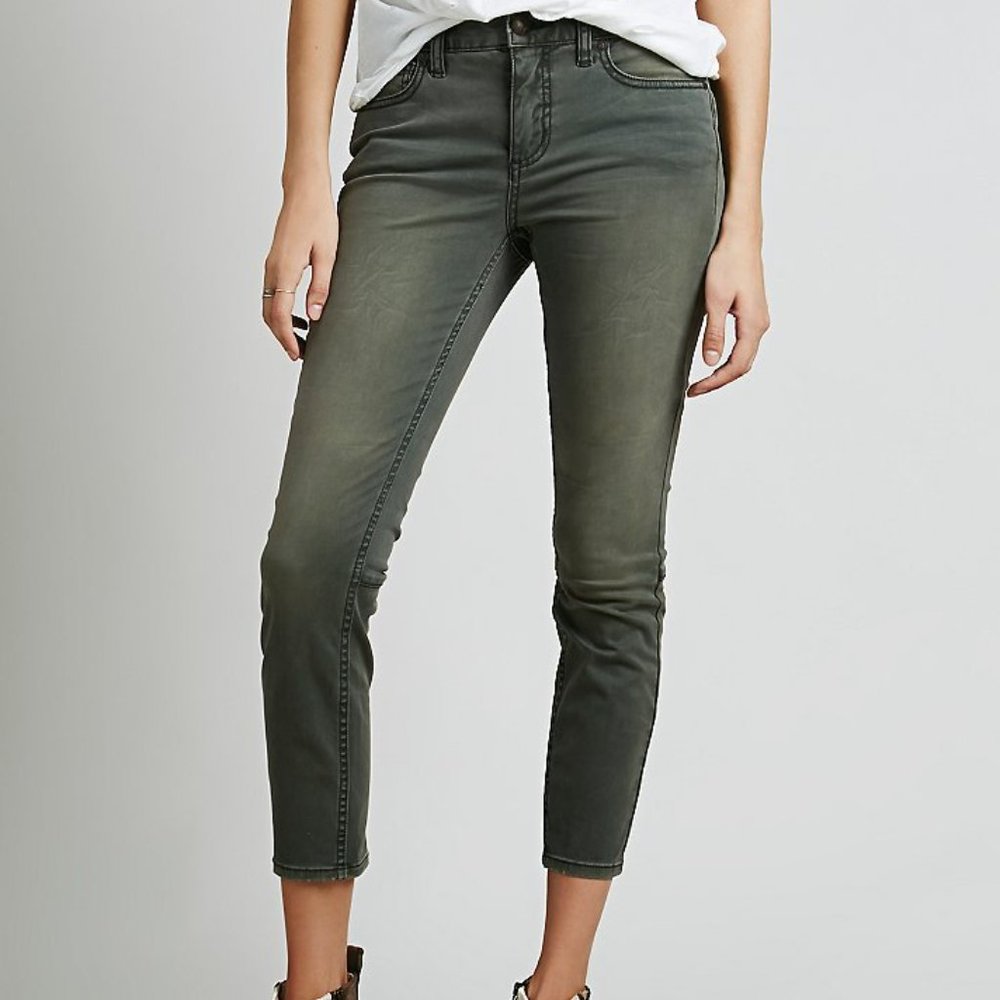 Free People Mid Rise Sueded Utility Cargo Zip Ankle Pants in Green